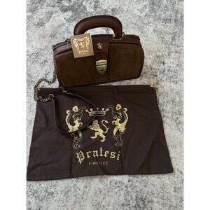 NWT PRATESI Firenze Dark Brown Suede Lock & Key Mini Doctor Bag Handbag Purse